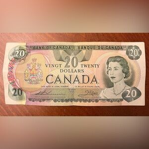 $20 Dollar Bill 1979 Bank of Canada Vintage Canadian Currency Money